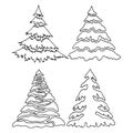 Set of vector drawings, different trees in black contour